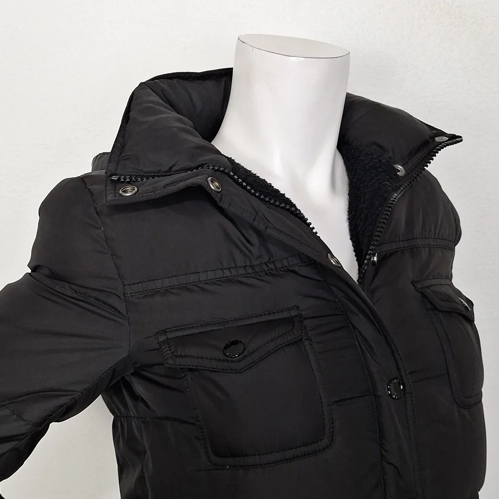 J. Crew Women's Black Down Feather Hooded Gorpcore Outdoor Puffer Jacket Size XS